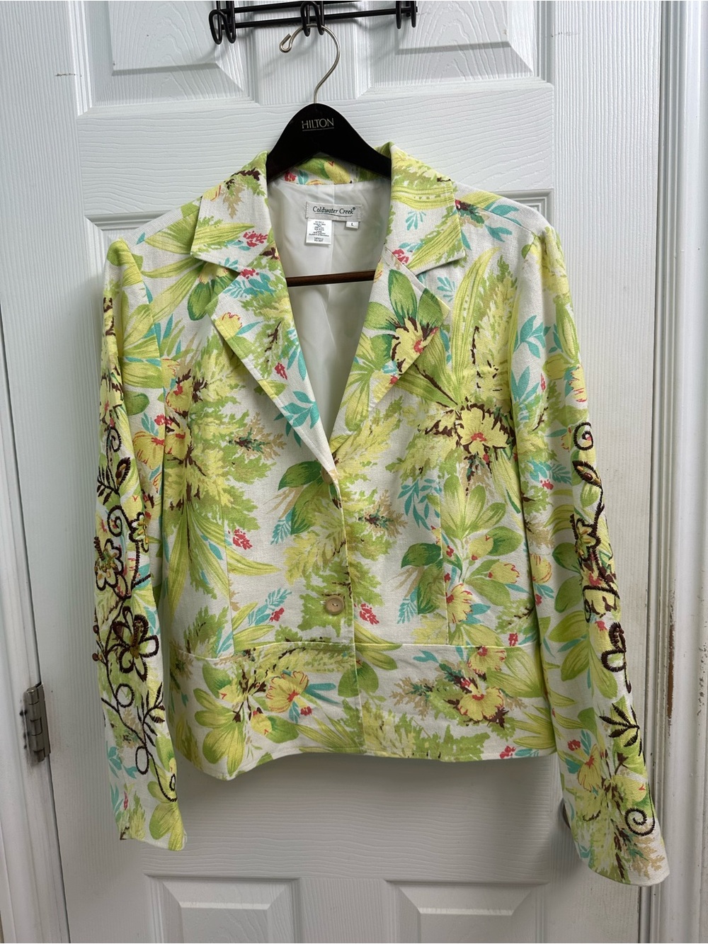 Coldwater Creek Lime Floral Embroidered Blazer Jacket